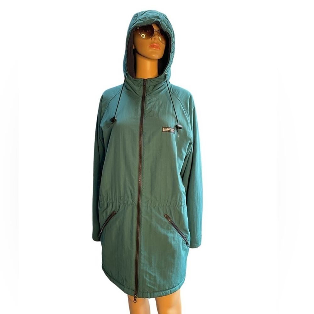 VTG Lands End Jacket Women M Blue Green Parka Squall Fleece Lined Winter Coat